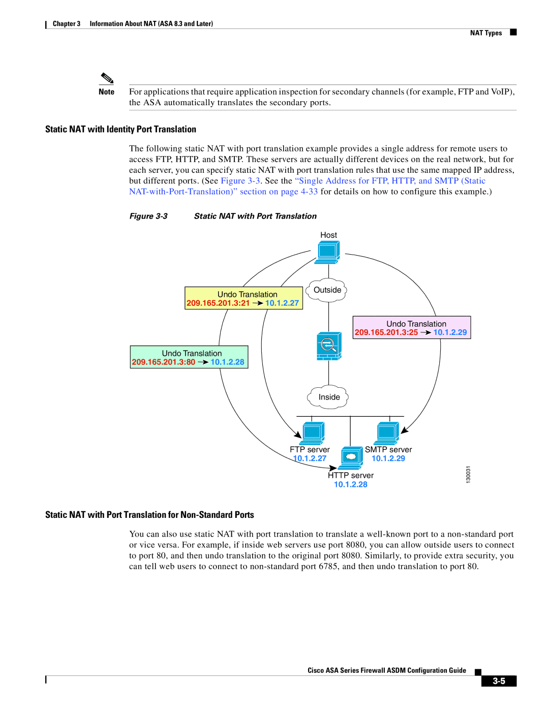 Cisco Systems ASA 5545-X, ASA 5505, ASA 5555-X, ASA 5585-X, ASA 5580 manual Static NAT with Identity Port Translation 