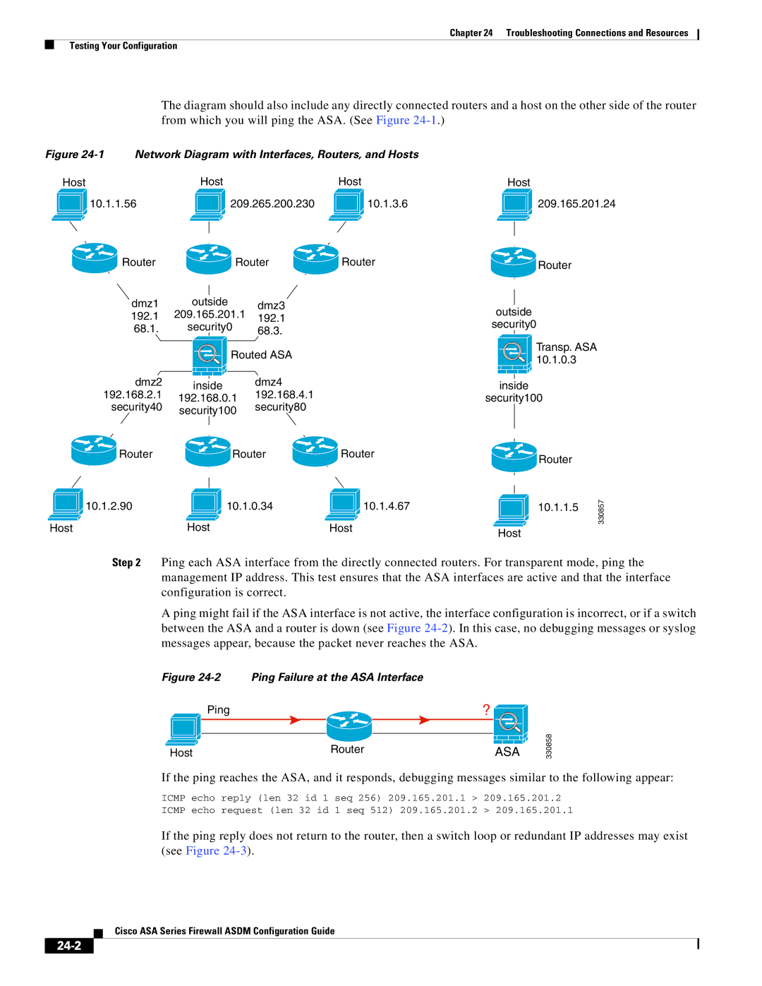 Cisco Systems ASA 5580, ASA 5505, ASA 5545-X, ASA 5555-X manual 24-2, Network Diagram with Interfaces, Routers, and Hosts 