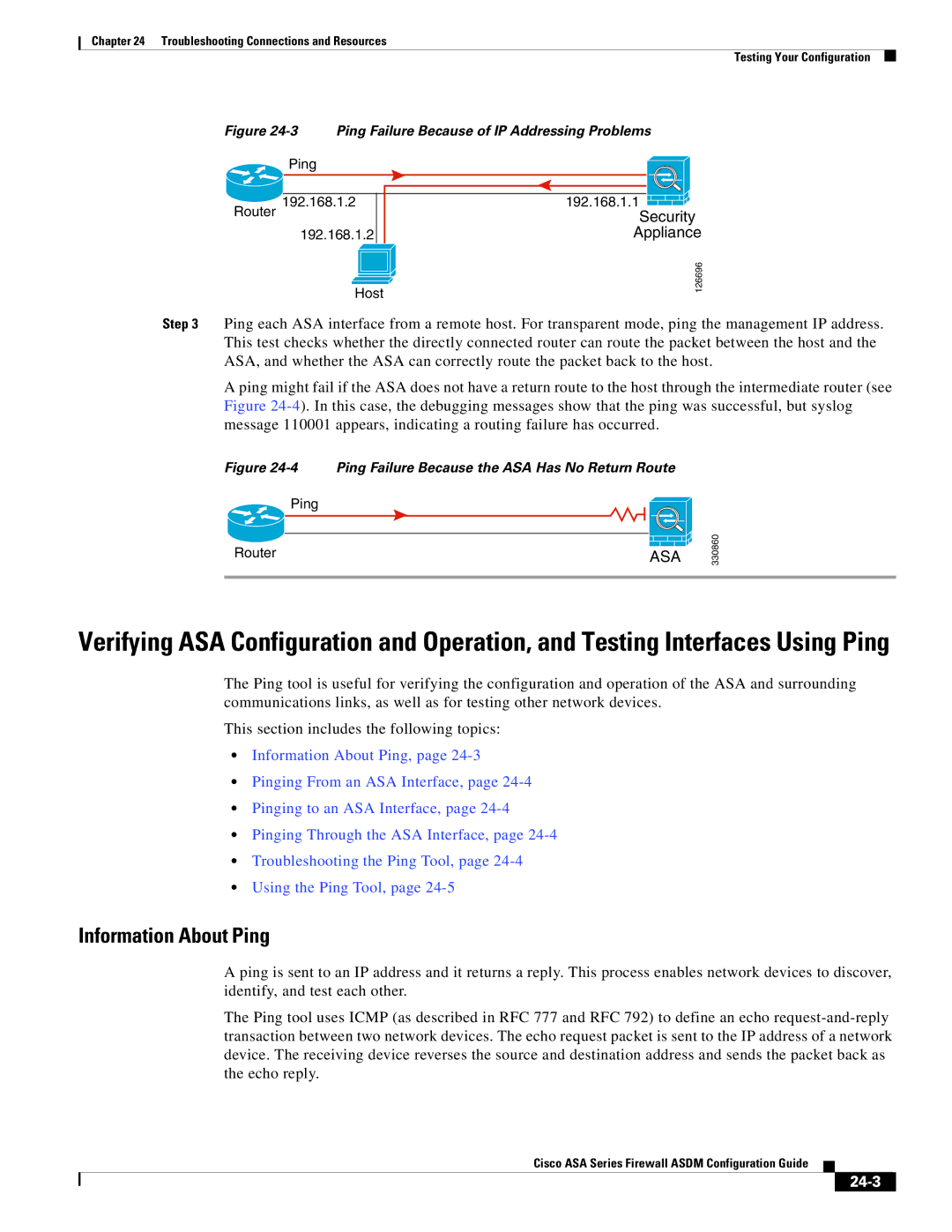 Cisco Systems ASA Services Module, ASA 5505, ASA 5545-X, ASA 5555-X, ASA 5585-X, ASA 5580 manual Information About Ping, 24-3 