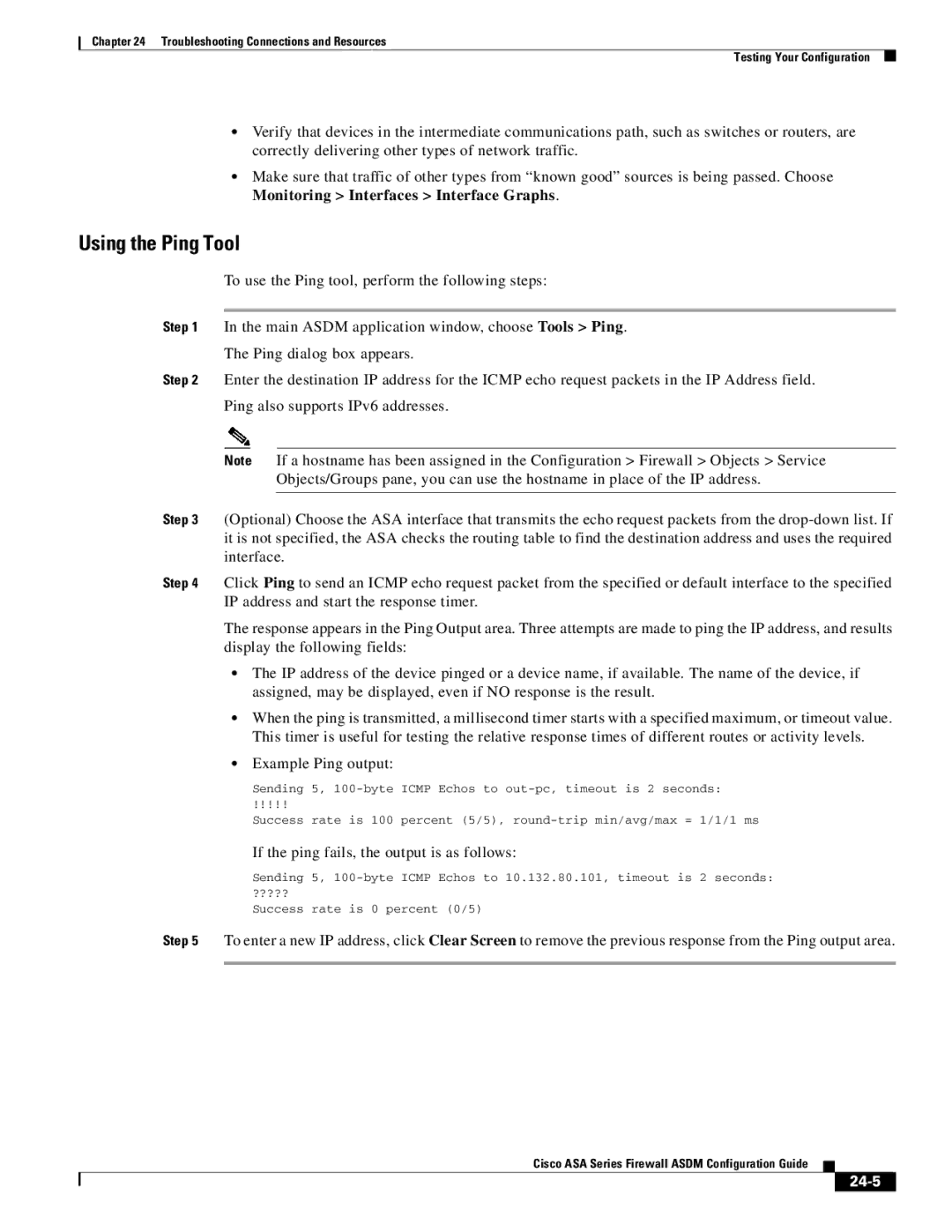 Cisco Systems ASA 5545-X, ASA 5505, ASA 5555-X, ASA 5585-X, ASA 5580, ASA Services Module manual Using the Ping Tool, 24-5 