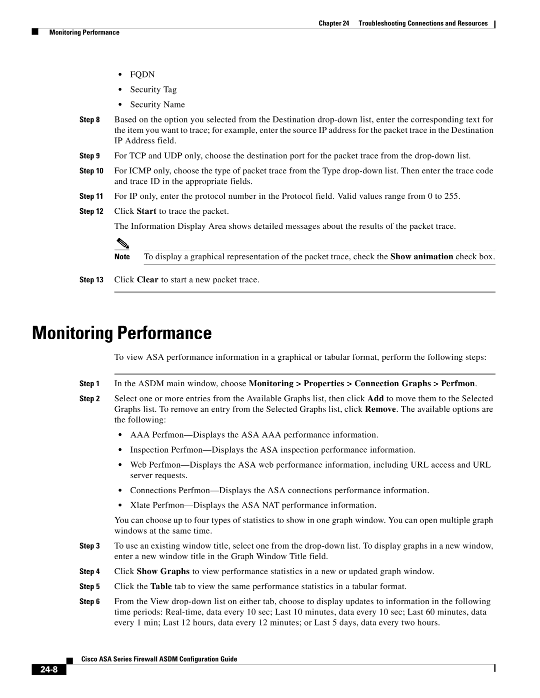 Cisco Systems ASA 5580, ASA 5505, ASA 5545-X, ASA 5555-X, ASA 5585-X, ASA Services Module manual Monitoring Performance, 24-8 