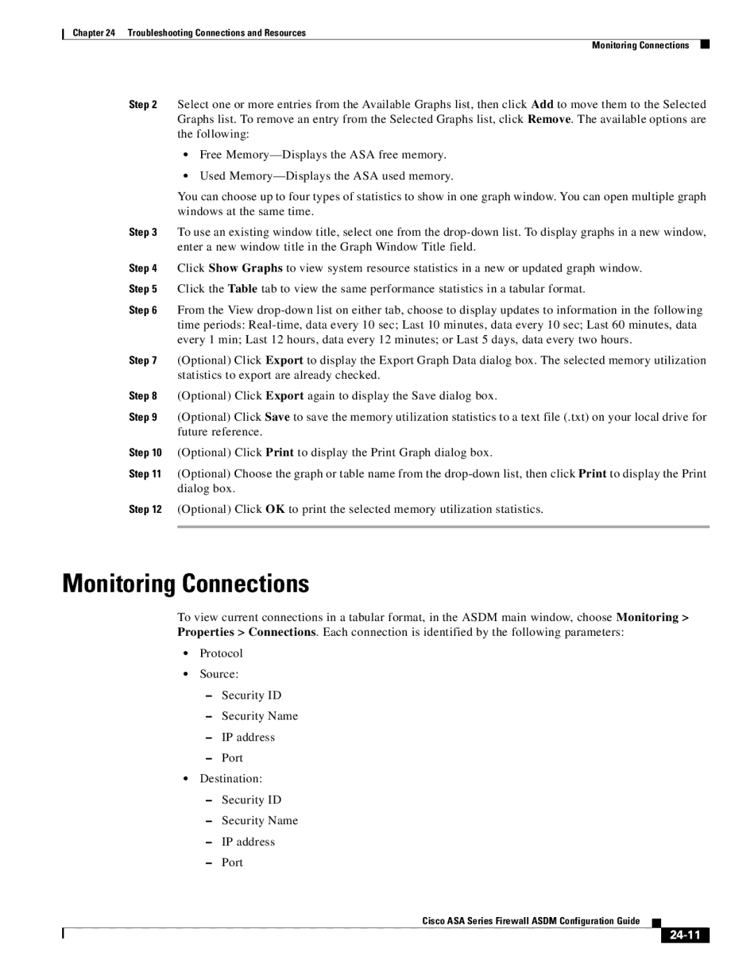 Cisco Systems ASA 5545-X, ASA 5505, ASA 5555-X, ASA 5585-X, ASA 5580, ASA Services Module manual Monitoring Connections, 24-11 