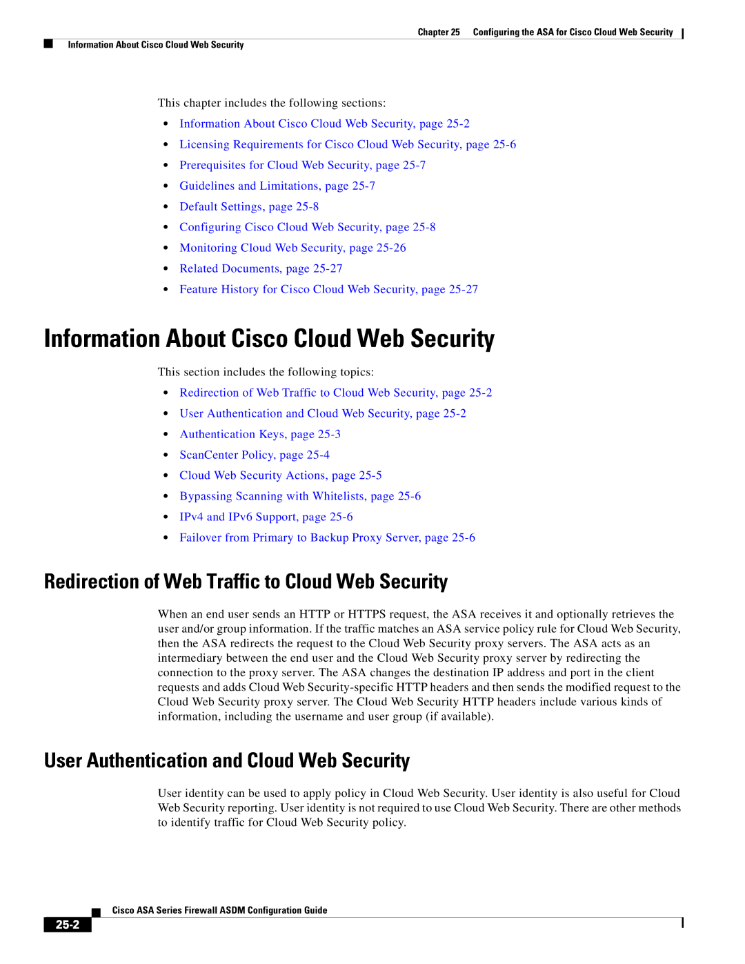 Cisco Systems ASA 5505 Information About Cisco Cloud Web Security, Redirection of Web Traffic to Cloud Web Security, 25-2 