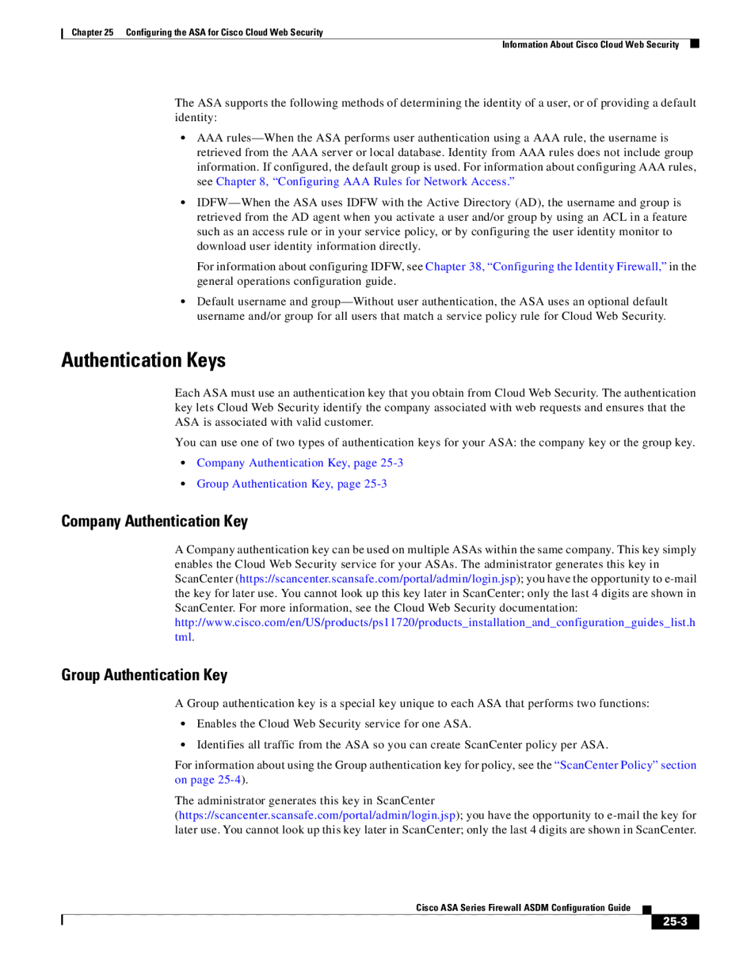 Cisco Systems ASA 5545-X, ASA 5505, ASA 5580 Authentication Keys, Company Authentication Key Group Authentication Key, 25-3 