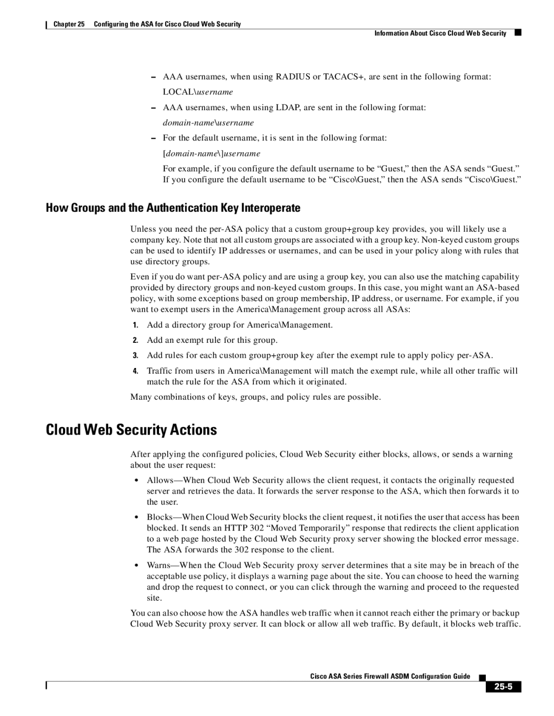 Cisco Systems ASA 5585-X, ASA 5505 Cloud Web Security Actions, How Groups and the Authentication Key Interoperate, 25-5 