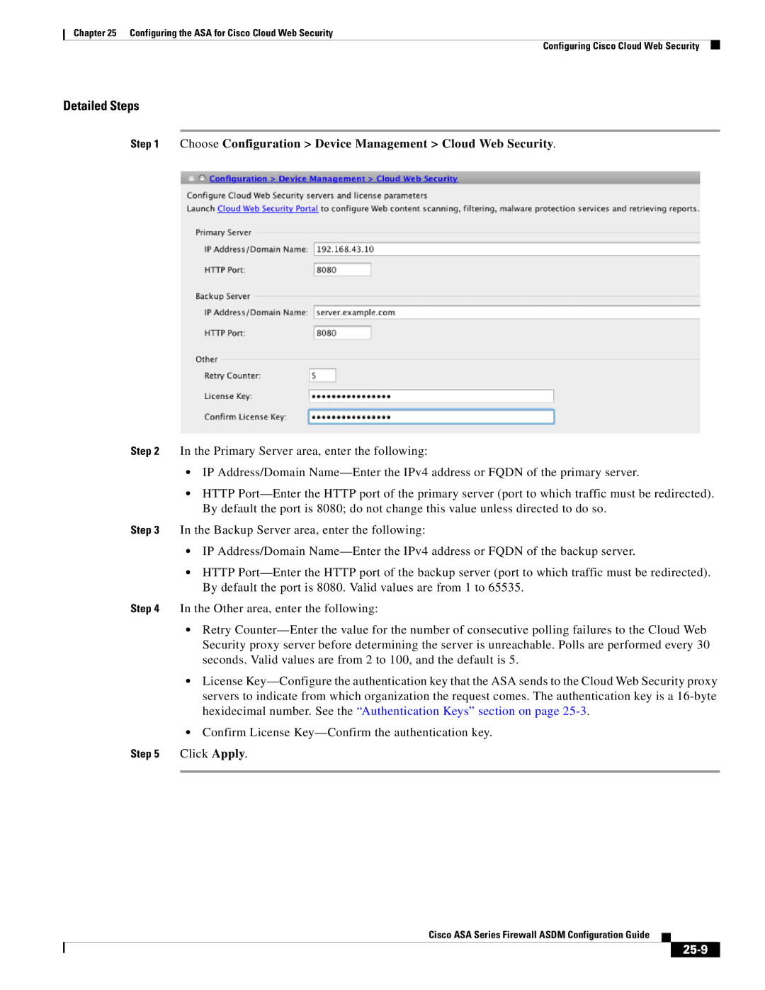 Cisco Systems ASA 5545-X, ASA 5505, ASA 5555-X, ASA 5585-X Choose Configuration Device Management Cloud Web Security, 25-9 