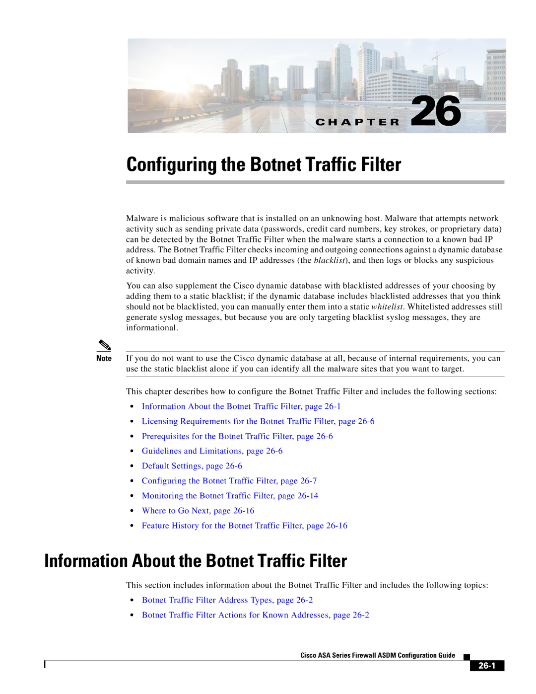 Cisco Systems ASA 5585-X manual Configuring the Botnet Traffic Filter, Information About the Botnet Traffic Filter, 26-1 