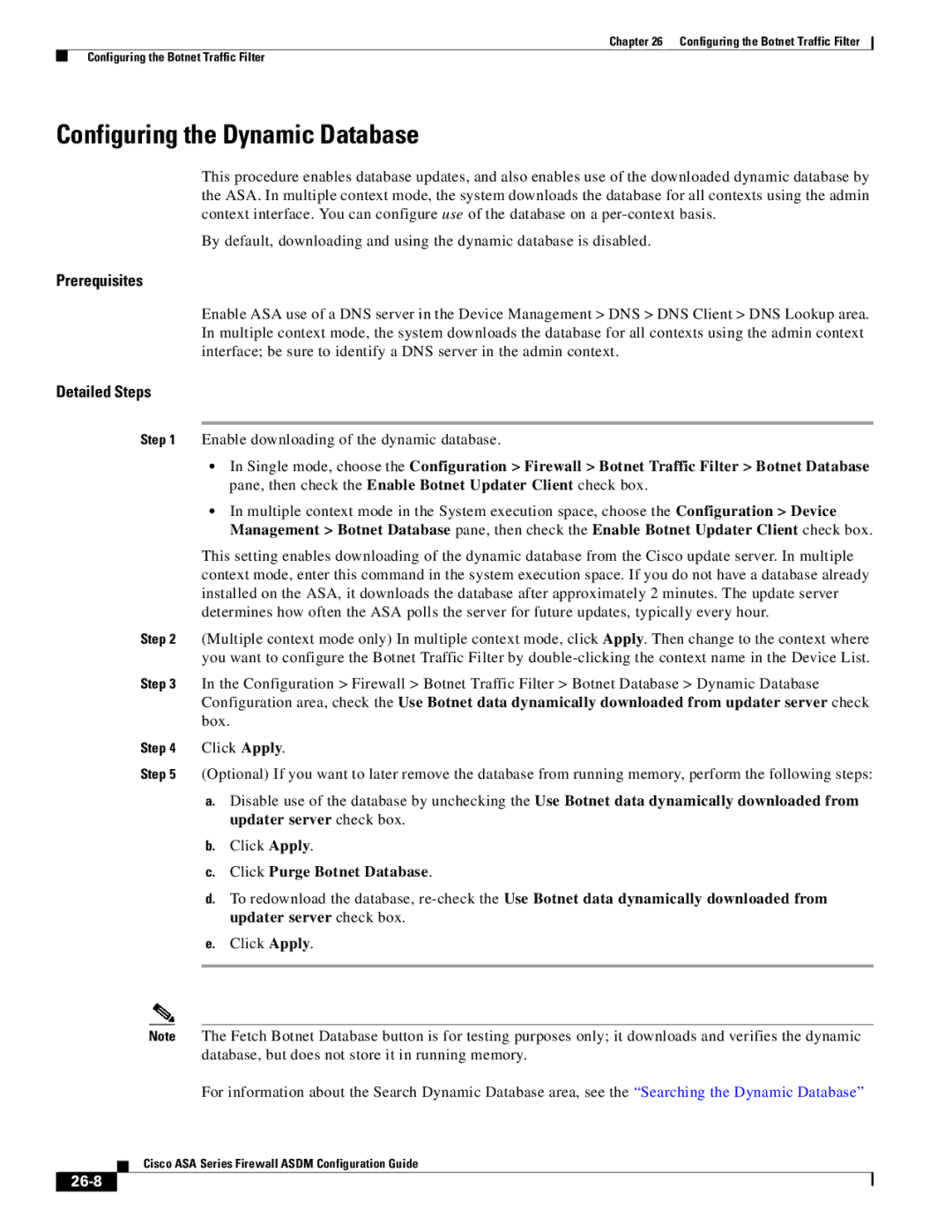 Cisco Systems ASA 5580, ASA 5505, ASA 5545-X, ASA 5555-X, ASA 5585-X manual Configuring the Dynamic Database, 26-8 