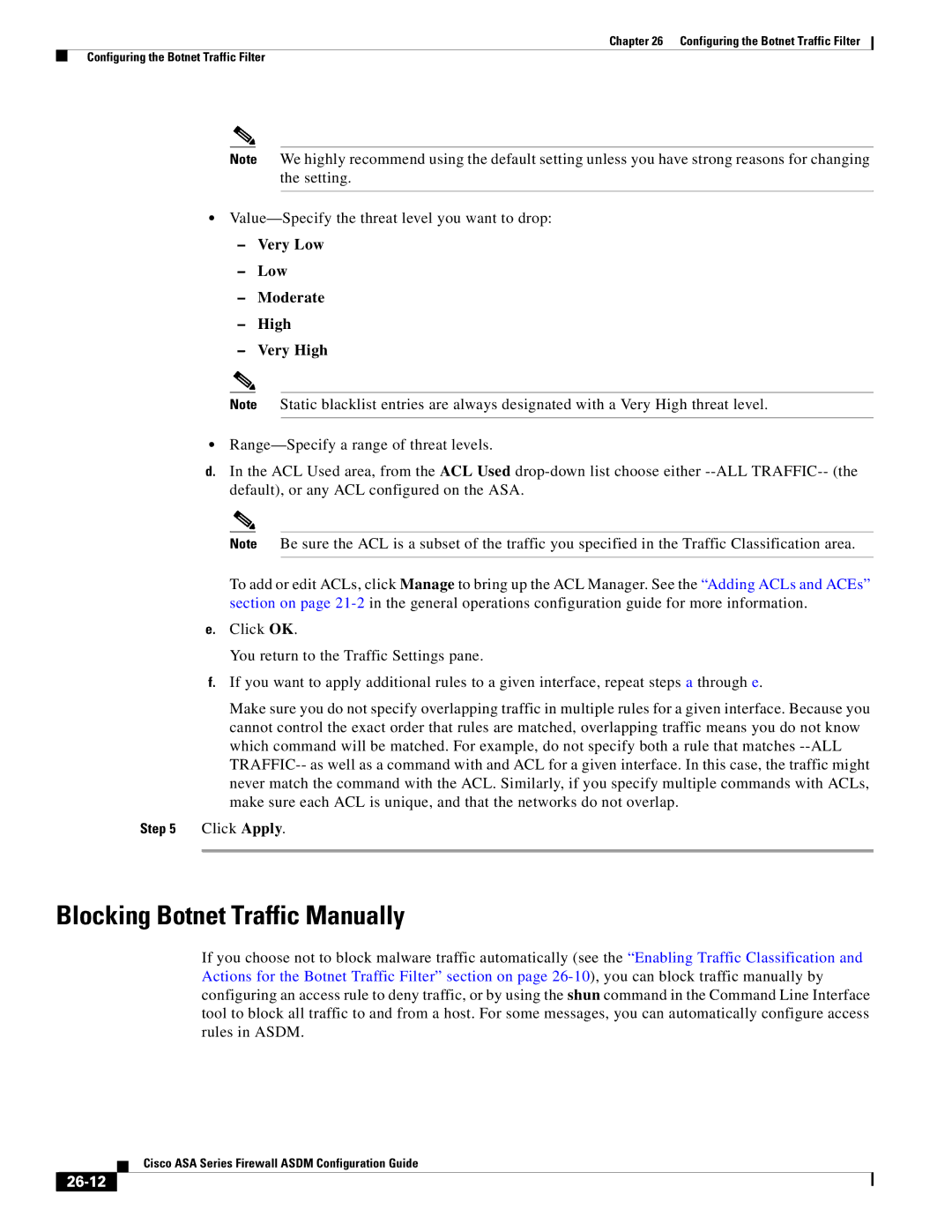 Cisco Systems ASA 5555-X, ASA 5505, ASA 5545-X Blocking Botnet Traffic Manually, Very Low Moderate High Very High, 26-12 