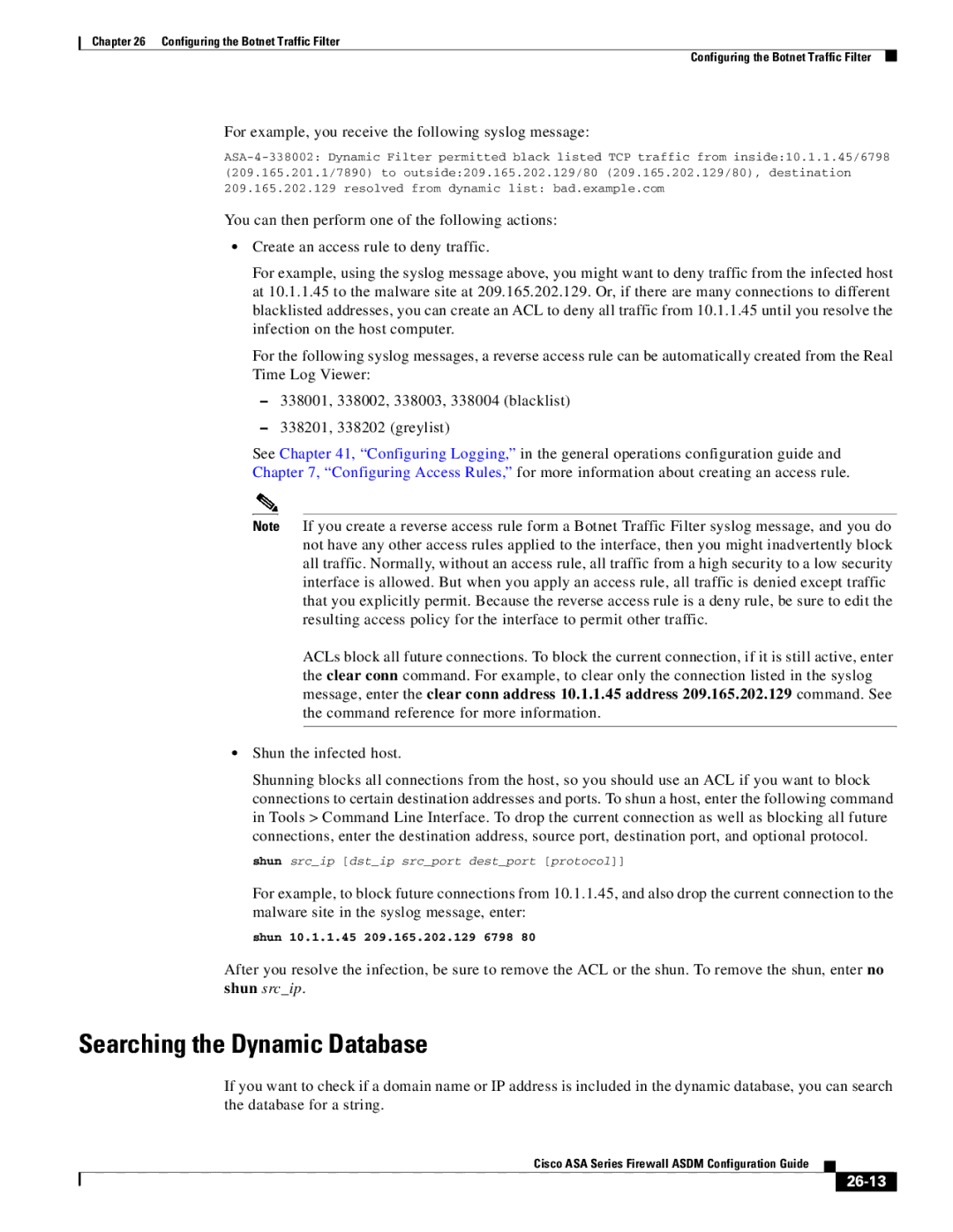 Cisco Systems ASA 5585-X, ASA 5505, ASA 5545-X, ASA 5555-X, ASA 5580 manual Searching the Dynamic Database, 26-13 