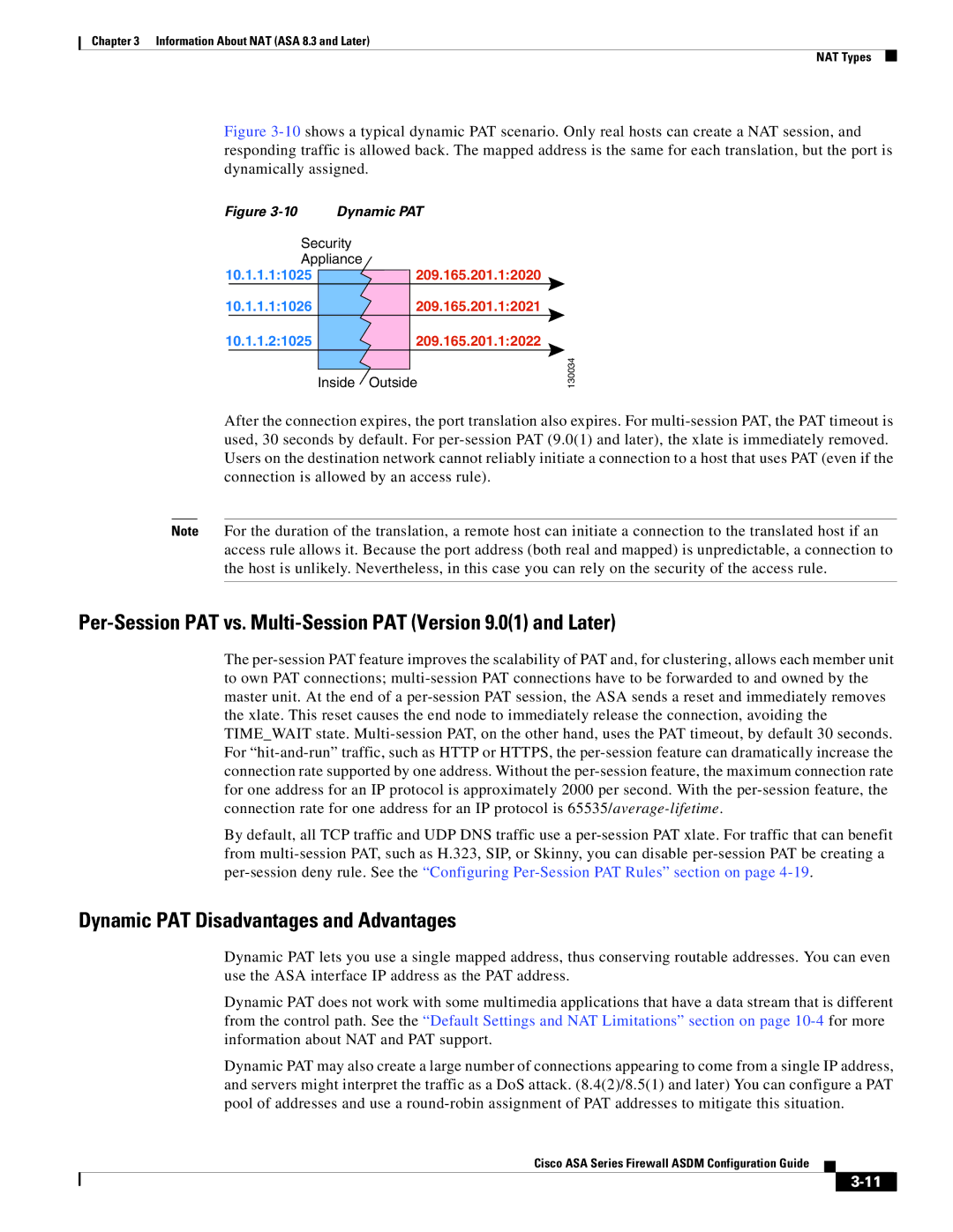 Cisco Systems ASA 5545-X, ASA 5505, ASA 5555-X, ASA 5585-X manual Per-Session PAT vs. Multi-Session PAT Version 9.01 and Later 