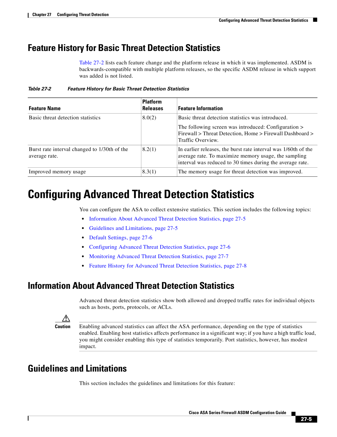 Cisco Systems ASA Services Module, ASA 5505, ASA 5545-X, ASA 5555-X Configuring Advanced Threat Detection Statistics, 27-5 