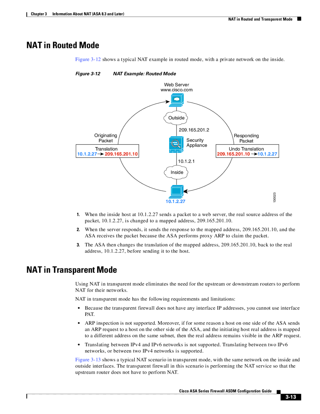 Cisco Systems ASA 5585-X, ASA 5505, ASA 5545-X, ASA 5555-X, ASA 5580 manual NAT in Routed Mode, NAT in Transparent Mode 