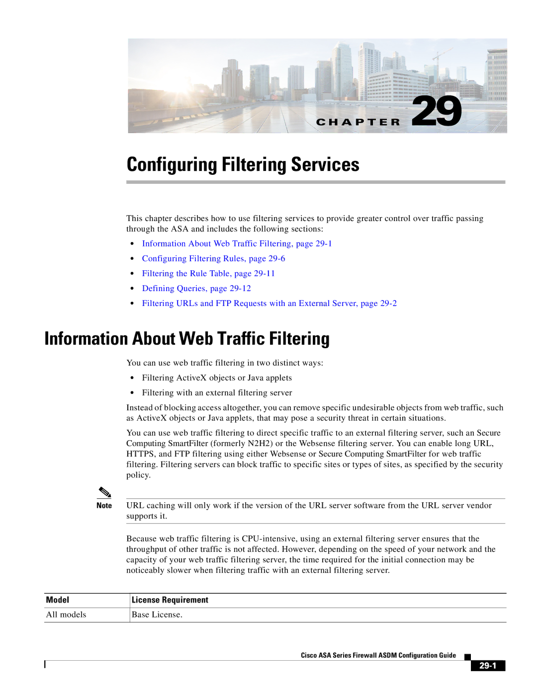 Cisco Systems ASA 5545-X, ASA 5505, ASA 5580 Configuring Filtering Services, Information About Web Traffic Filtering, 29-1 