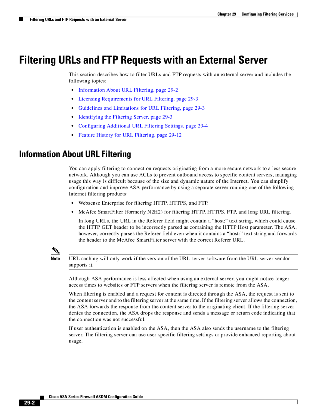 Cisco Systems ASA 5555-X Filtering URLs and FTP Requests with an External Server, Information About URL Filtering, 29-2 