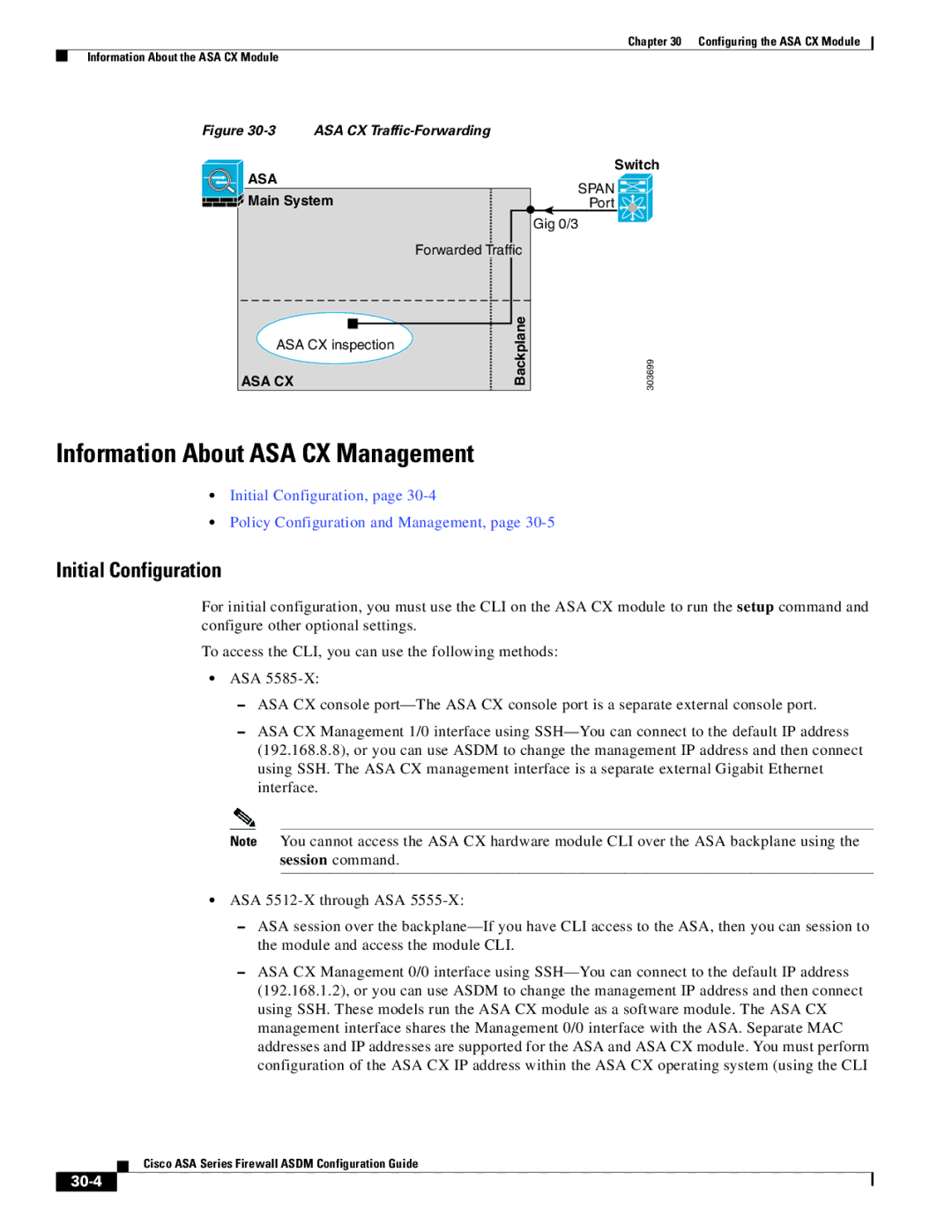 Cisco Systems ASA 5505, ASA 5545-X, ASA 5555-X, ASA 5585-X Information About ASA CX Management, Initial Configuration, 30-4 