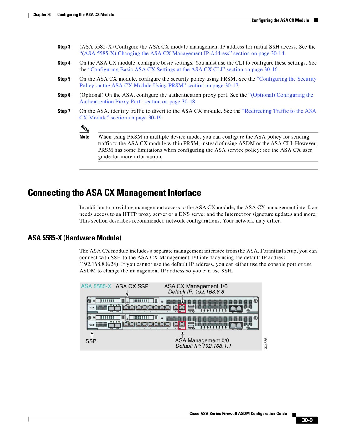 Cisco Systems ASA Services Module, ASA 5505 Connecting the ASA CX Management Interface, ASA 5585-X Hardware Module, 30-9 