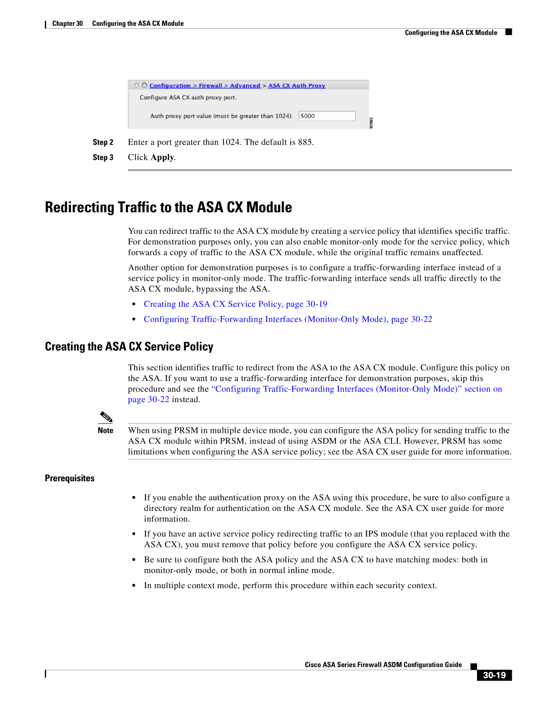 Cisco Systems ASA 5585-X, ASA 5505 Redirecting Traffic to the ASA CX Module, Creating the ASA CX Service Policy, 30-19 