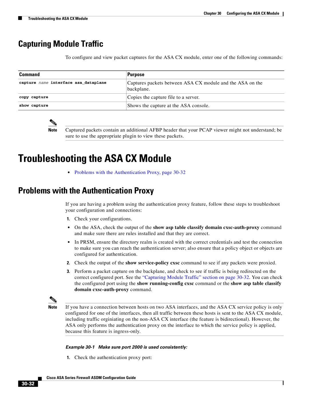 Cisco Systems ASA 5580 Troubleshooting the ASA CX Module, Capturing Module Traffic, Problems with the Authentication Proxy 