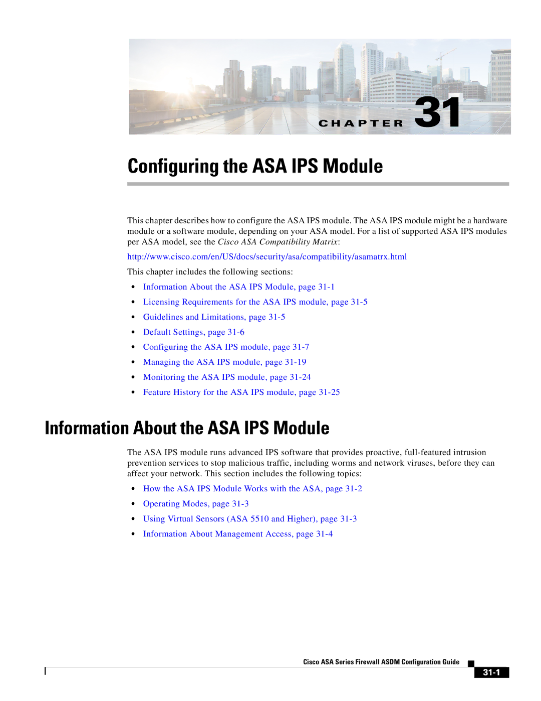 Cisco Systems ASA 5545-X, ASA 5505, ASA 5555-X Configuring the ASA IPS Module, Information About the ASA IPS Module, 31-1 