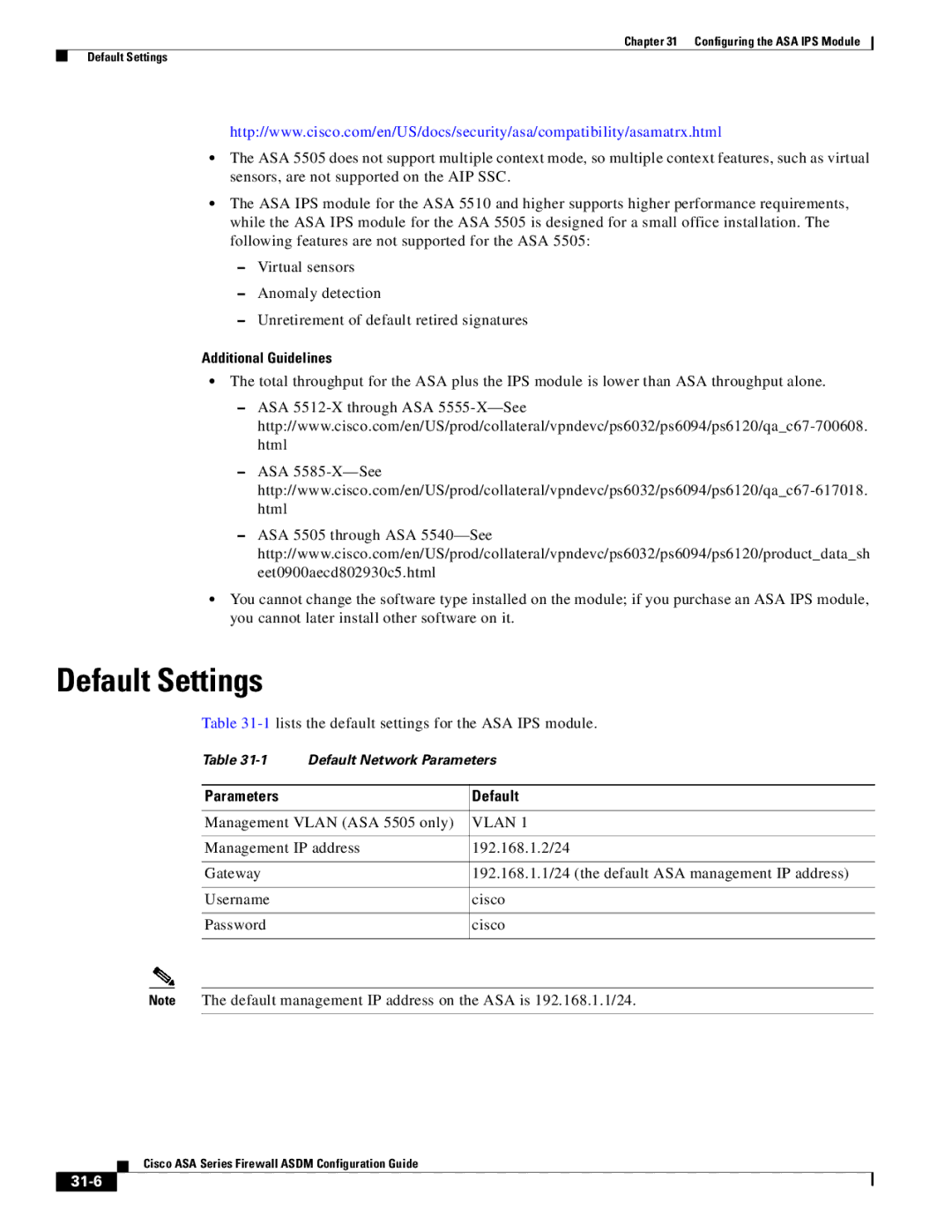 Cisco Systems ASA 5505, ASA 5545-X, ASA 5555-X, ASA 5585-X, ASA 5580, ASA Services Module manual Vlan, 31-6 