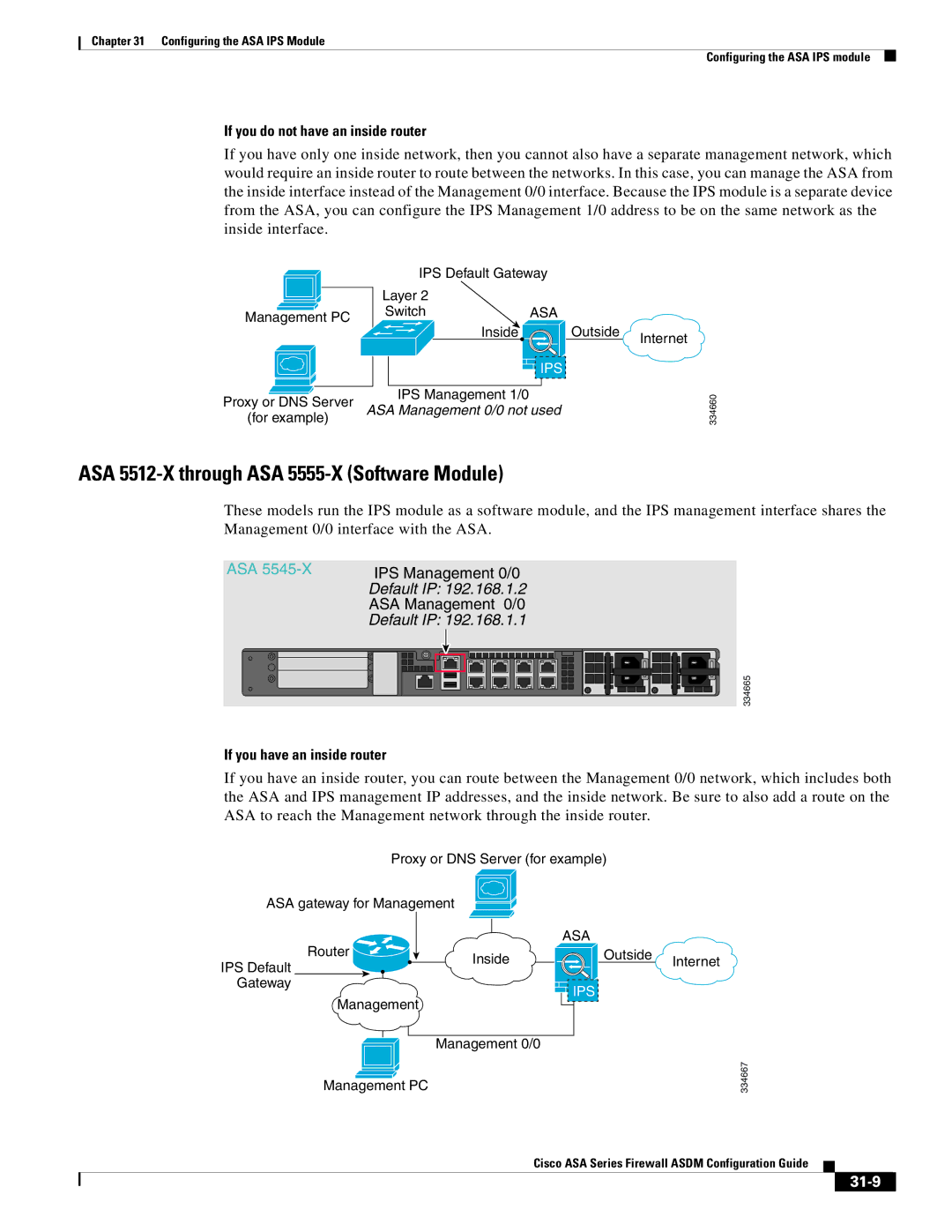 Cisco Systems ASA 5585-X, ASA 5505, ASA 5545-X, ASA 5555-X, ASA 5580 manual If you do not have an inside router, 31-9 