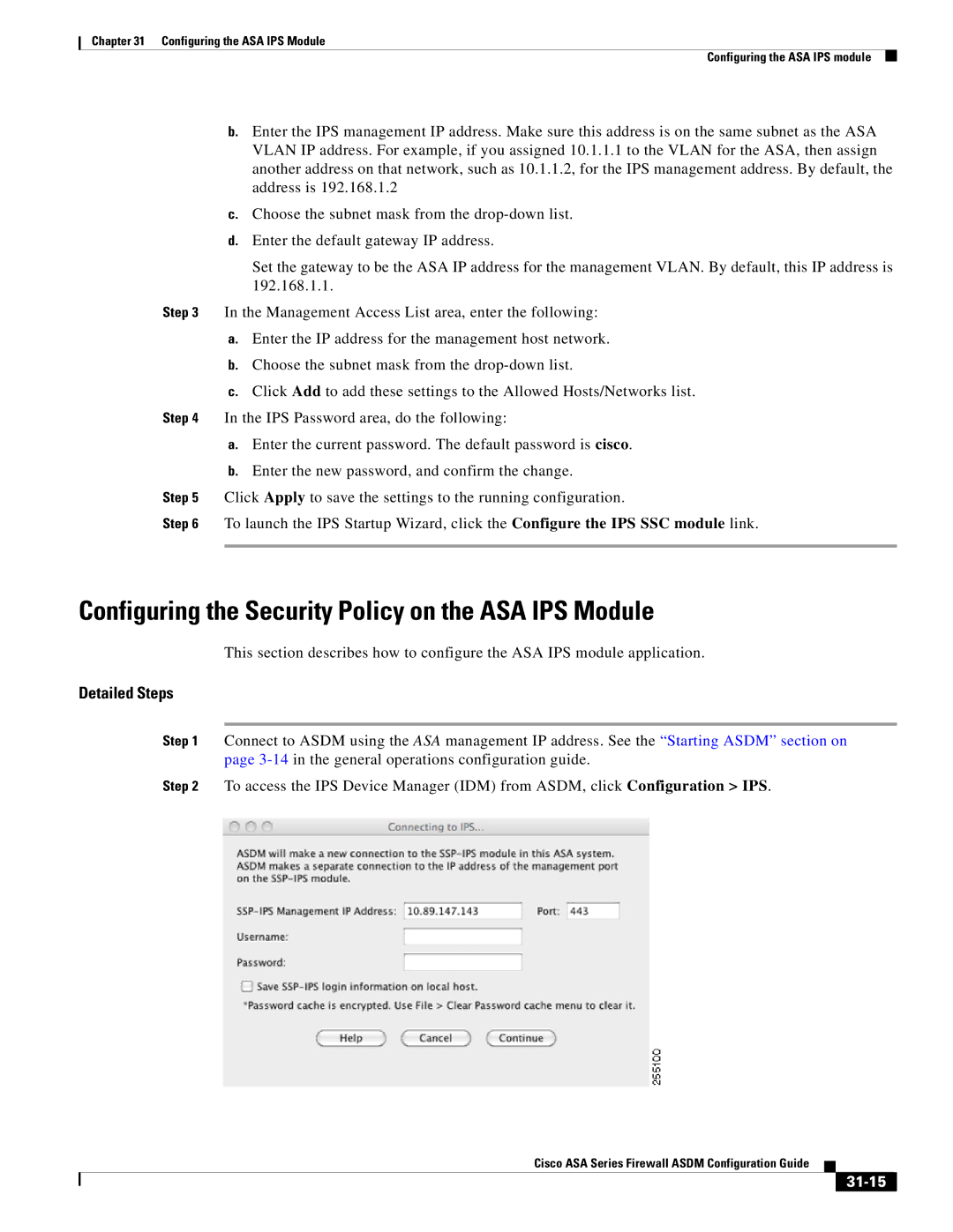 Cisco Systems ASA 5585-X, ASA 5505, ASA 5545-X, ASA 5555-X manual Configuring the Security Policy on the ASA IPS Module, 31-15 