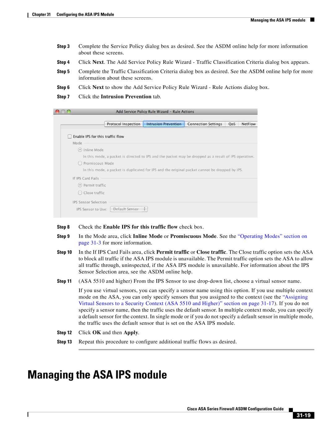 Cisco Systems ASA 5545-X, ASA 5505, ASA 5555-X, ASA 5585-X, ASA 5580, ASA Services Module Managing the ASA IPS module, 31-19 