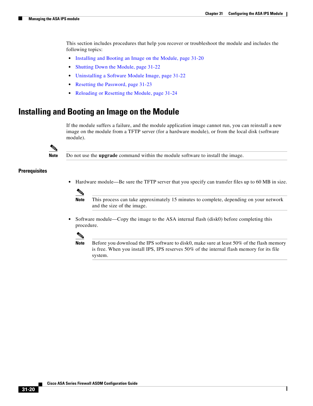 Cisco Systems ASA 5555-X, ASA 5505, ASA 5545-X, ASA 5585-X, ASA 5580 Installing and Booting an Image on the Module, 31-20 