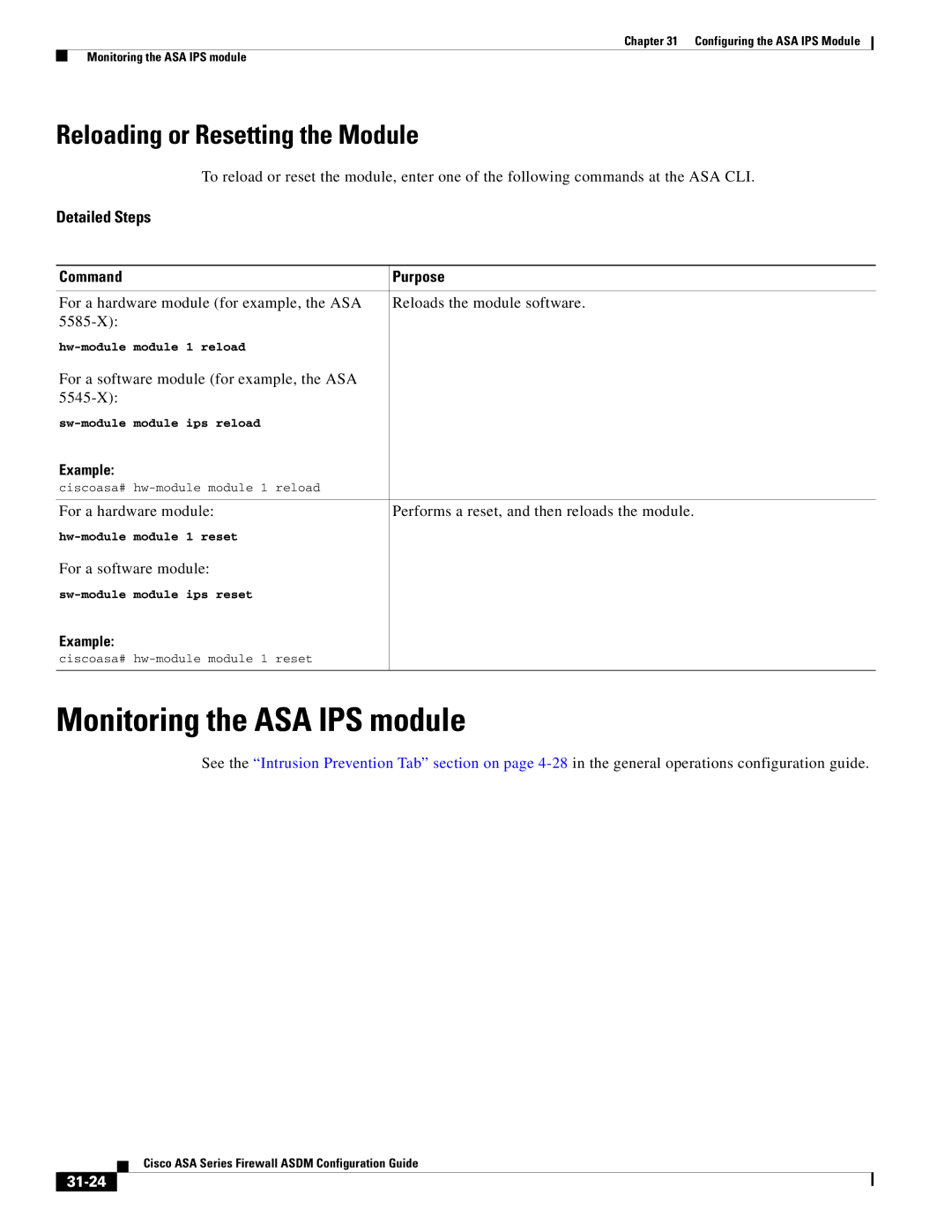 Cisco Systems ASA 5505, ASA 5545-X, ASA 5555-X, ASA 5585-X, ASA 5580, ASA Services Module Monitoring the ASA IPS module, 31-24 