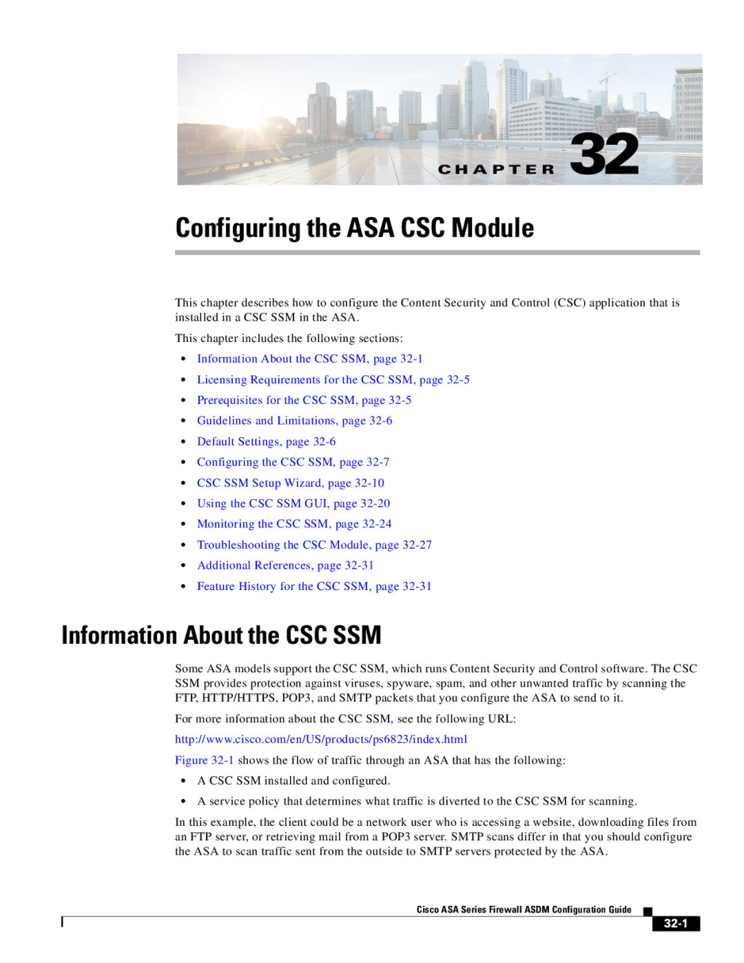 Cisco Systems ASA 5585-X, ASA 5505, ASA 5545-X, ASA 5580 Configuring the ASA CSC Module, Information About the CSC SSM, 32-1 