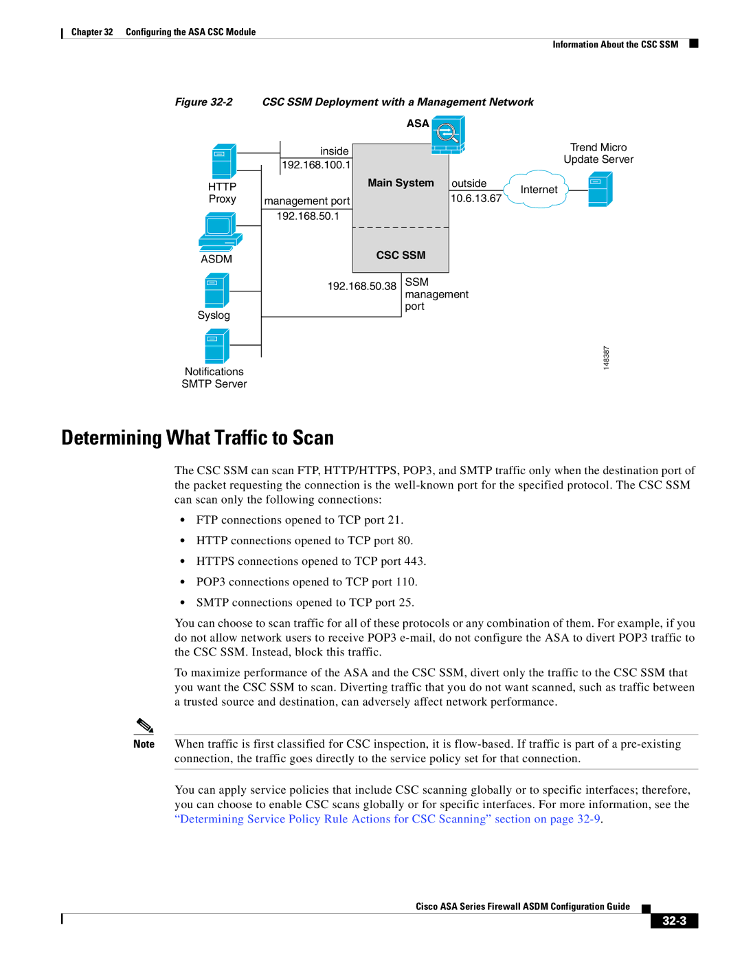 Cisco Systems ASA Services Module, ASA 5505, ASA 5545-X, ASA 5555-X, ASA 5585-X manual Determining What Traffic to Scan, 32-3 