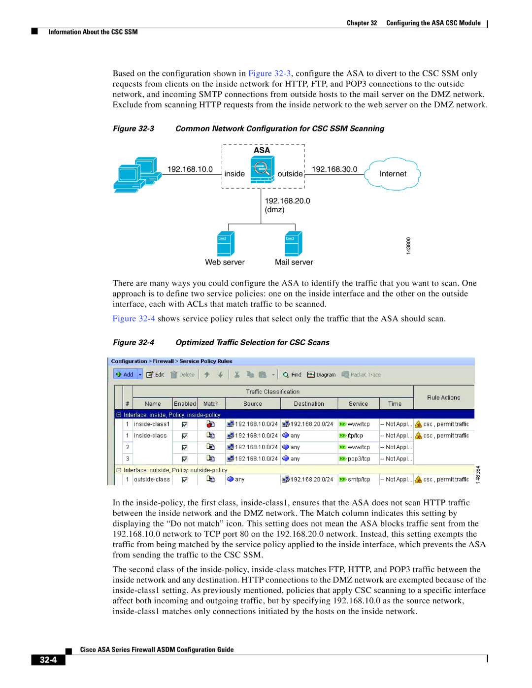 Cisco Systems ASA 5505, ASA 5545-X, ASA 5555-X, ASA 5585-X, ASA 5580 32-4, Common Network Configuration for CSC SSM Scanning 