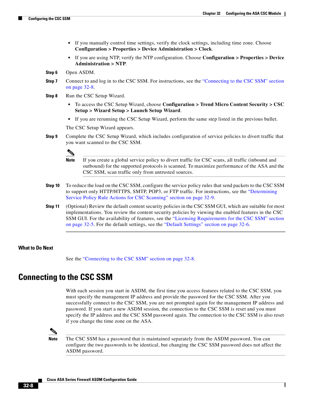 Cisco Systems ASA 5580, ASA 5505, ASA 5545-X, ASA 5555-X, ASA 5585-X, ASA Services Module manual Connecting to the CSC SSM, 32-8 