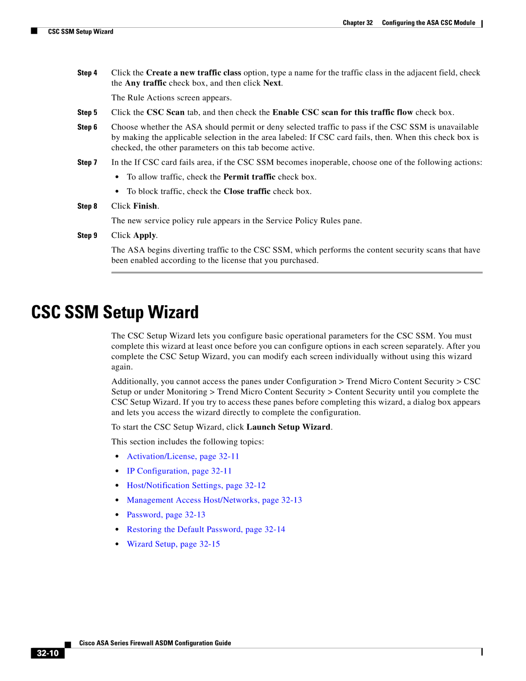 Cisco Systems ASA 5505, ASA 5545-X, ASA 5555-X, ASA 5585-X, ASA 5580, ASA Services Module manual CSC SSM Setup Wizard, 32-10 