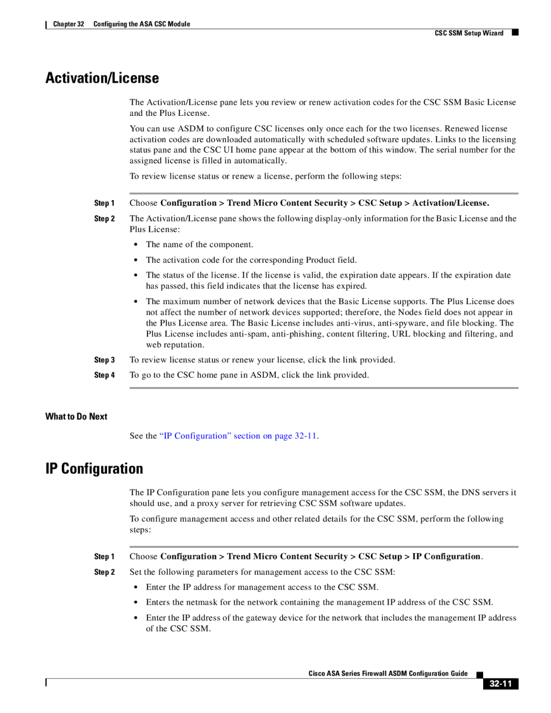 Cisco Systems ASA 5545-X, ASA 5505, ASA 5555-X, ASA 5585-X, ASA 5580 manual Activation/License, IP Configuration, 32-11 