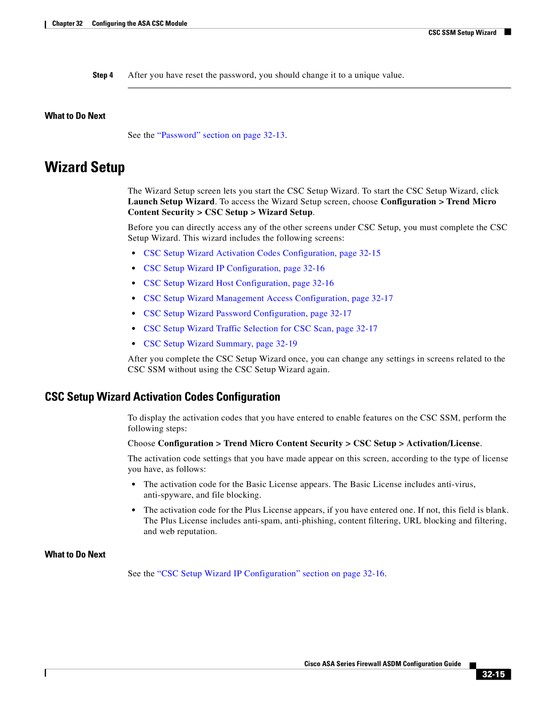 Cisco Systems ASA Services Module, ASA 5505, ASA 5580 Wizard Setup, CSC Setup Wizard Activation Codes Configuration, 32-15 