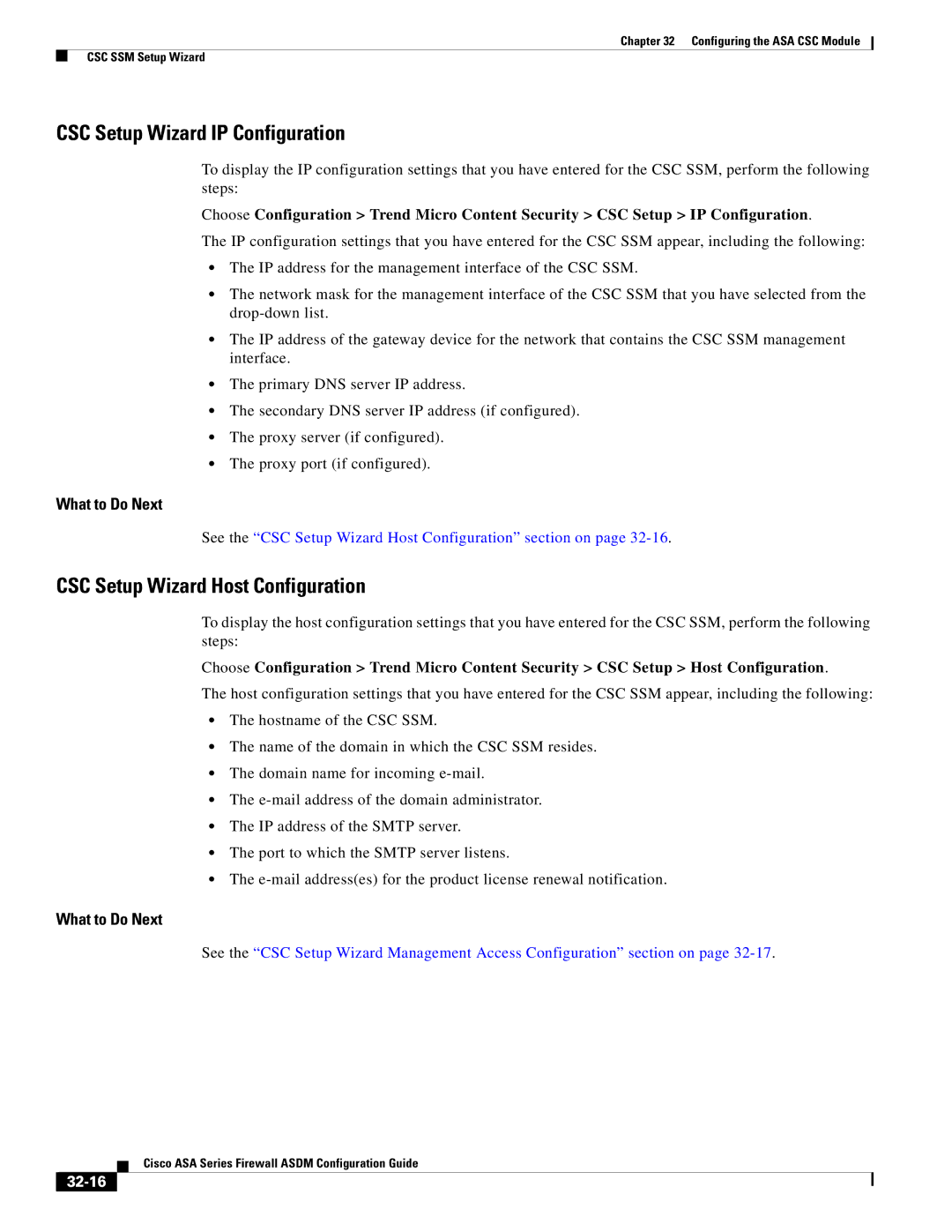 Cisco Systems ASA 5505, ASA 5545-X, ASA 5580 CSC Setup Wizard IP Configuration, CSC Setup Wizard Host Configuration, 32-16 