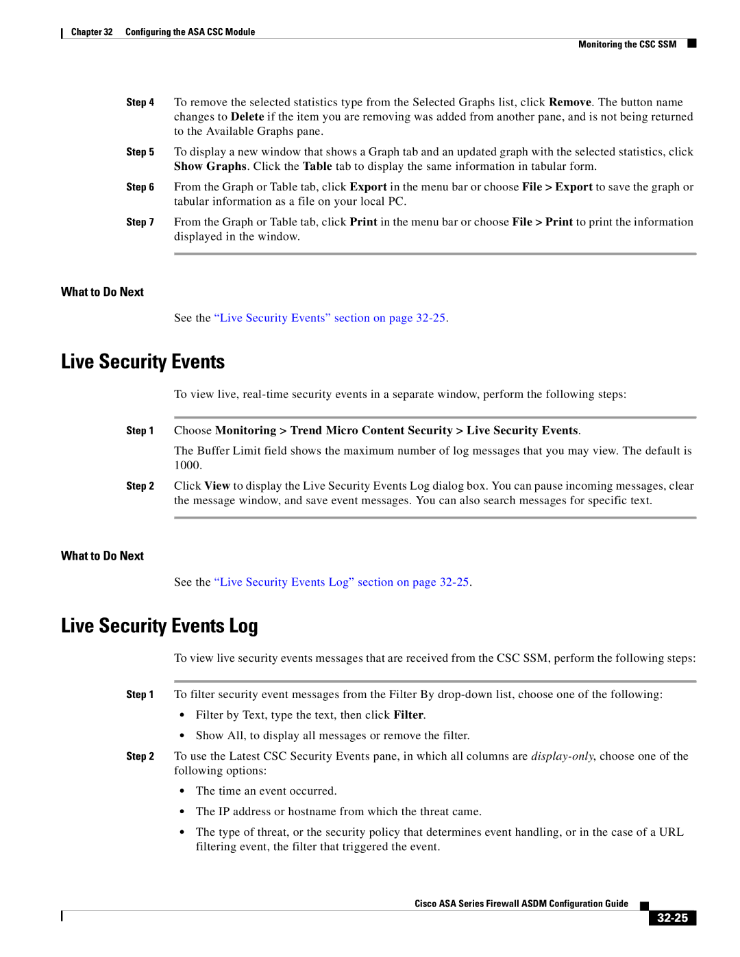 Cisco Systems ASA 5585-X, ASA 5505, ASA 5545-X, ASA 5555-X, ASA 5580, ASA Services Module Live Security Events Log, 32-25 