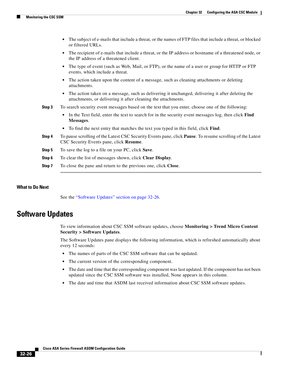 Cisco Systems ASA 5580, ASA 5505, ASA 5545-X, ASA 5555-X, ASA 5585-X, ASA Services Module manual Software Updates, 32-26 