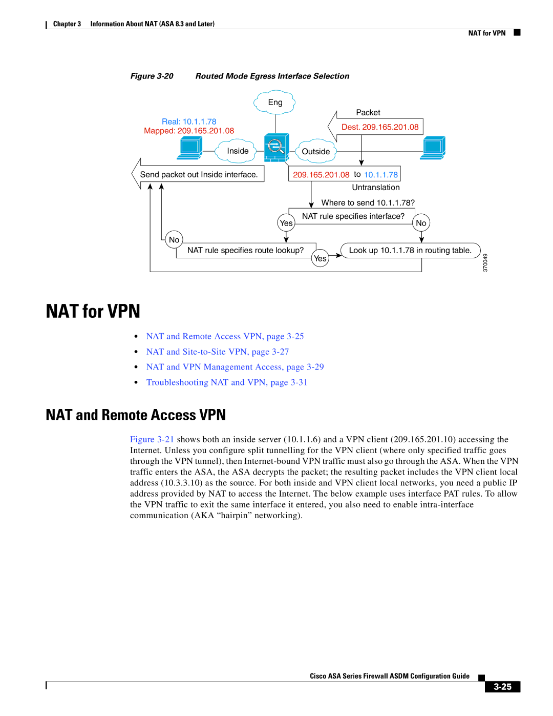 Cisco Systems ASA 5585-X, ASA 5505, ASA 5545-X, ASA 5555-X, ASA 5580 manual NAT for VPN, NAT and Remote Access VPN 