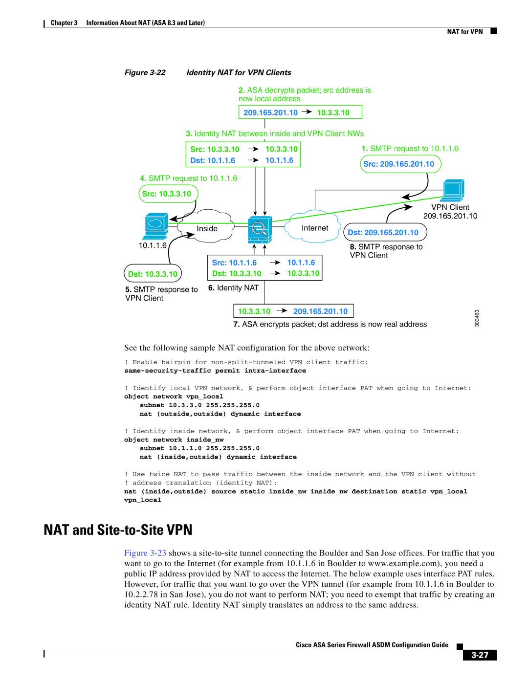 Cisco Systems ASA Services Module, ASA 5505, ASA 5545-X, ASA 5555-X, ASA 5585-X, ASA 5580 manual NAT and Site-to-Site VPN, Dst 