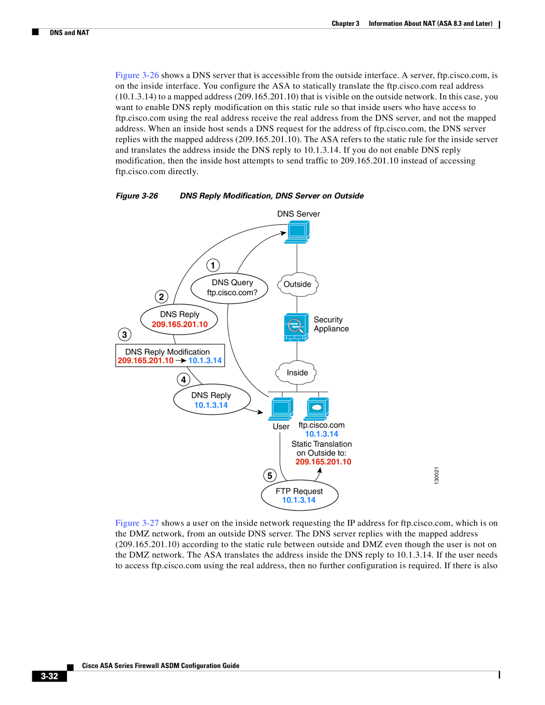 Cisco Systems ASA 5580, ASA 5505, ASA 5545-X, ASA 5555-X, ASA 5585-X manual DNS Reply Modification, DNS Server on Outside 