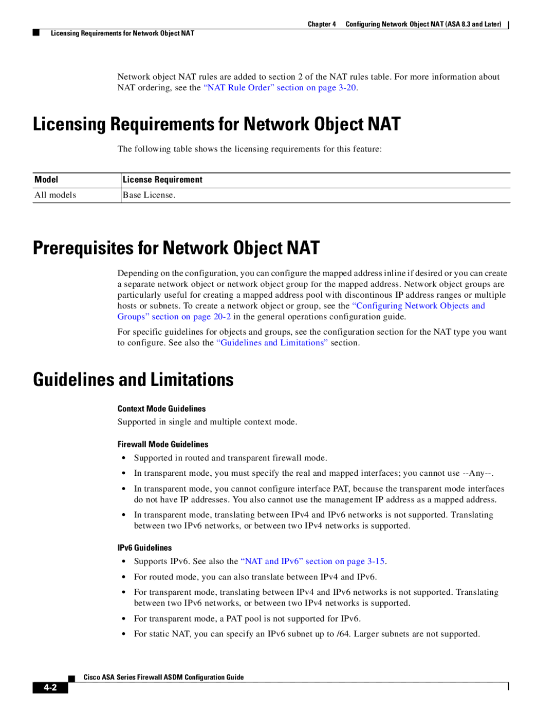 Cisco Systems ASA 5580, ASA 5505 manual Licensing Requirements for Network Object NAT, Prerequisites for Network Object NAT 