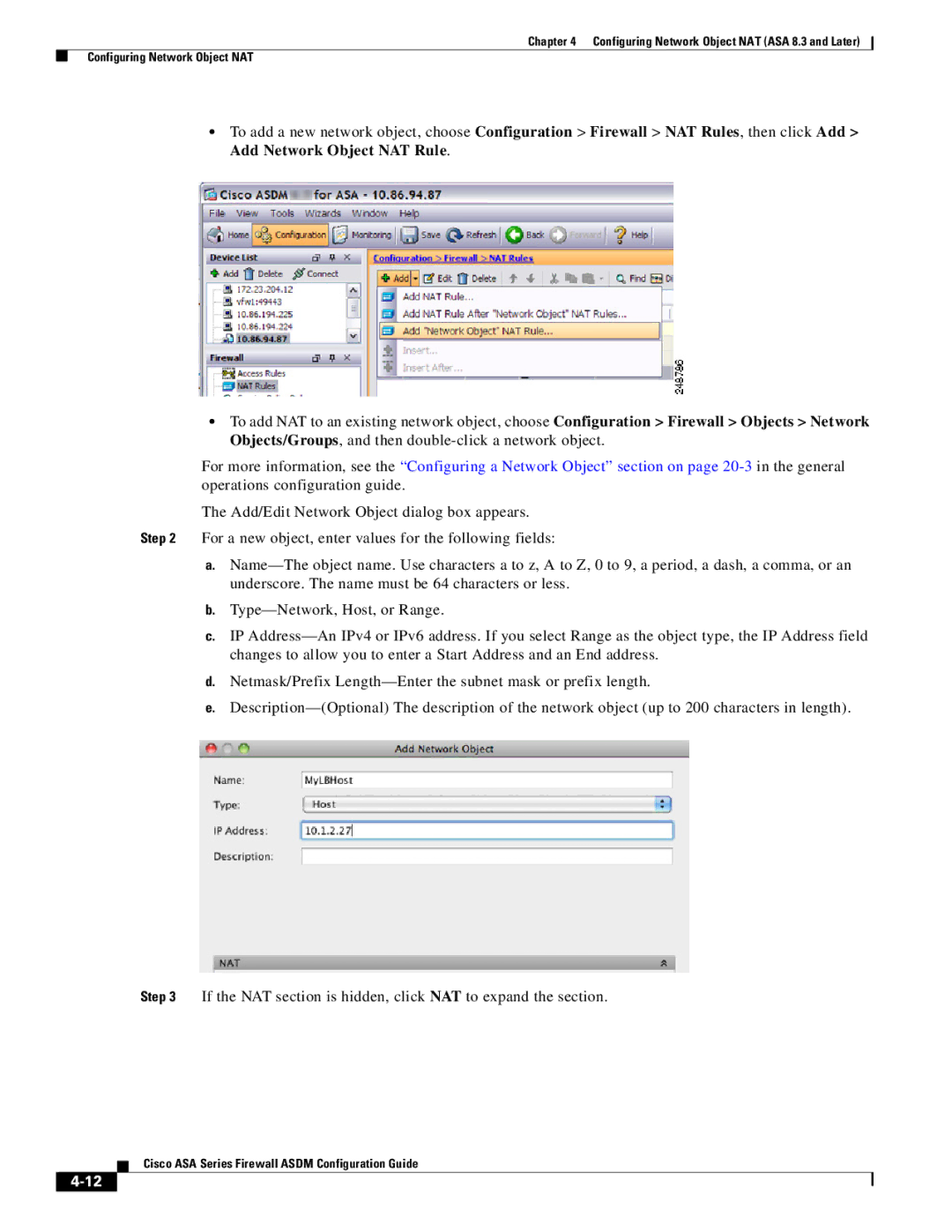 Cisco Systems ASA 5555-X, ASA 5505, ASA 5545-X, ASA 5585-X, ASA 5580 manual Configuring Network Object NAT ASA 8.3 and Later 