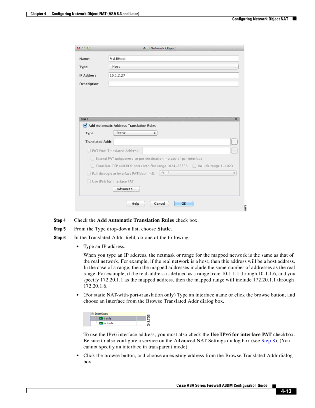 Cisco Systems ASA 5585-X, ASA 5505, ASA 5545-X, ASA 5555-X, ASA 5580 manual Check the Add Automatic Translation Rules check box 