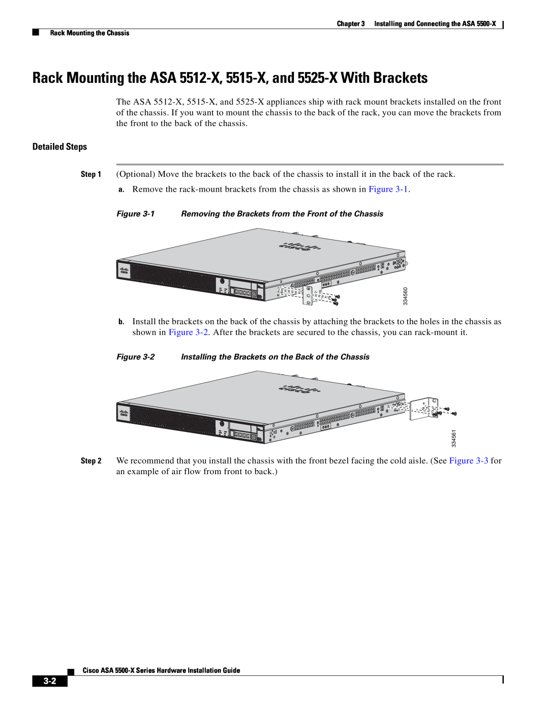 Cisco Systems ASA5515K9, kygjygcjgf manual Rack Mounting the ASA 5512-X, 5515-X, and 5525-X With Brackets, Detailed Steps 