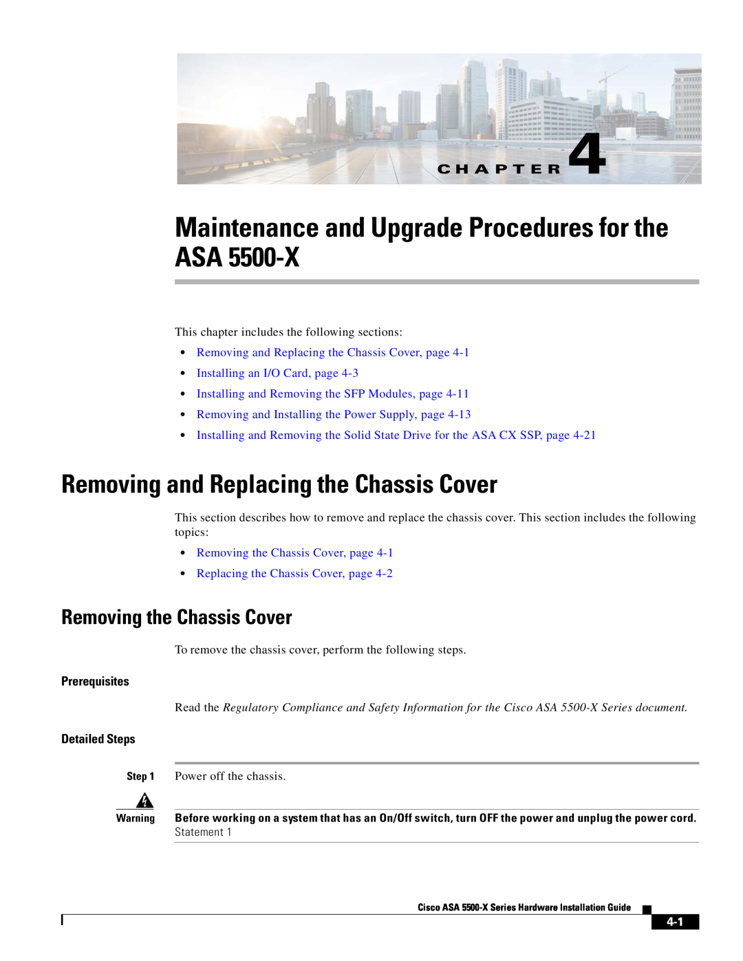Cisco Systems ASA5515K9 manual Maintenance and Upgrade Procedures for the ASA, Removing and Replacing the Chassis Cover 