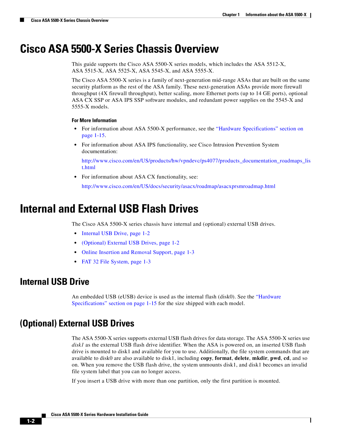 Cisco Systems kygjygcjgf, ASA5515K9 manual Cisco ASA 5500-X Series Chassis Overview, Internal and External USB Flash Drives 