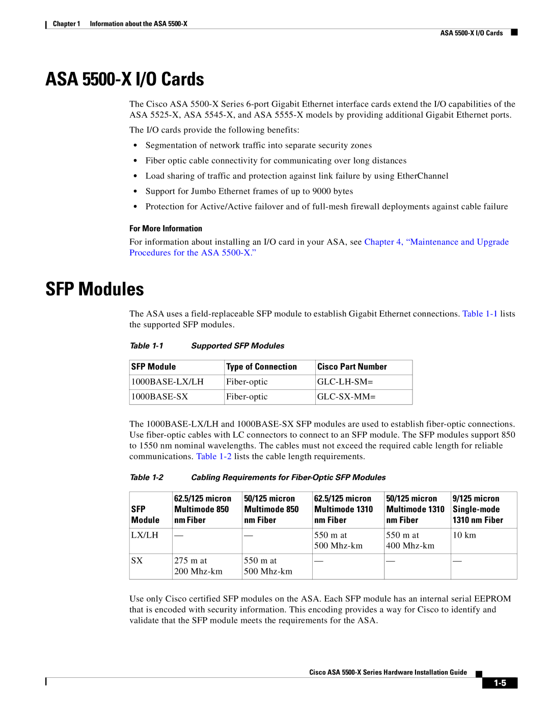 Cisco Systems ASA5555IPSK9, ASA5515K9, kygjygcjgf, ASA5525IPSK9, ASA5512AW1YPR manual ASA 5500-X I/O Cards, SFP Modules 